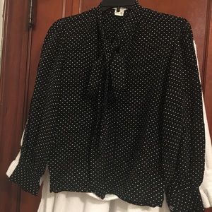 Vintage Yves Saint Laurent silk bow polka dot top.